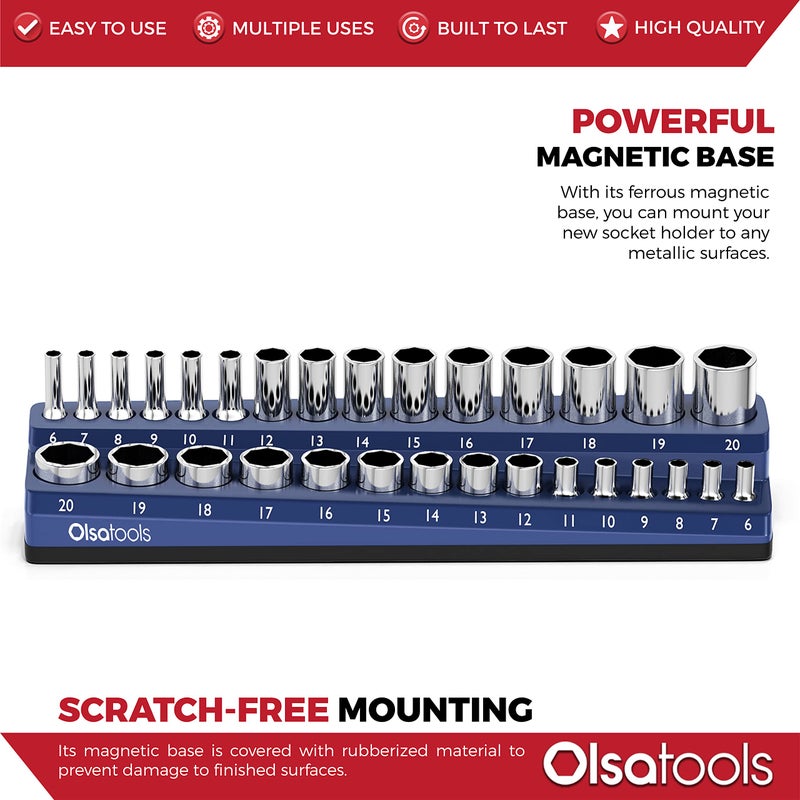 Olsa Tools Magnetic Socket Holder | 3/8-inch Drive | Metric | Blue | Holds 30 Sockets | Professional Quality Tools Organizer - Image 4